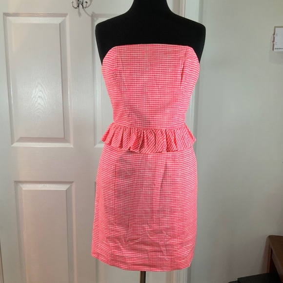 Lily Pulitzer Lowe Fiesta Pink Strapless Gingham Cotton Dress Size 4 - Picture 1 of 9